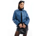 Muubaa minimal boxy fit leather jacket in inky blue