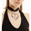 Reclaimed Vintage molten heart pendant necklace on ribbon-Silver
