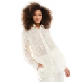 Y.A.S oversized shirt with textured flower detail in cream-White