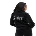 Juicy Couture velour zip track jacket with diamante back logo in black-Blue