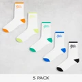 Jack & Jones 5 pack tennis socks with contrast logo in multi-White