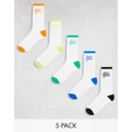 Jack & Jones 5 pack tennis socks with contrast logo in multi-White