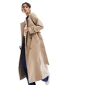 Vero Moda leather look belted trench coat in stone-Neutral