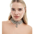 ASOS DESIGN Curve Limited Edition choker necklace with mixed faux pearl and chain with molten pendant in silver tone