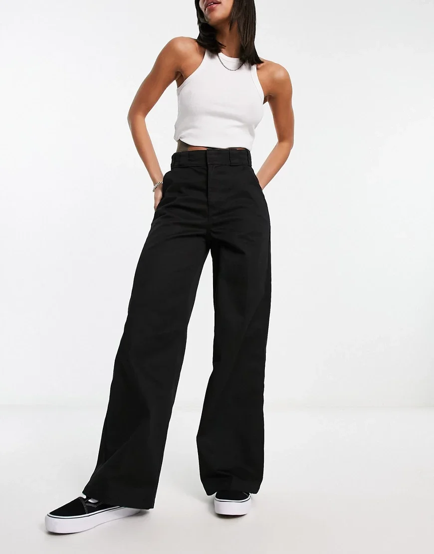 Dickies wide leg work pants in black