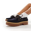 Timberland Stone Street 3 eye platform boat shoes in navy suede