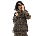 Y.A.S broderie oversized shirt in black and deep beige (part of a set)-Multi