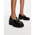 Glamorous chunky mid heeled loafers with buckle in black