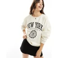 ONLY new york slogan sweatshirt in stone-Neutral