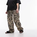 Topshop zebra printed wide leg linen pants in monochrome-Multi