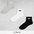 adidas Originals 3 pack mid ankle socks in black, grey and white-Multi