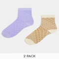adidas Originals AOP Trefoil 2 pack socks in lilac and sand-Multi
