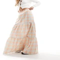 Glamorous scoop tiered maxi skirt in blue check