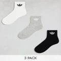 adidas Originals 3 pack mid ankle socks in white, grey and black-Multi