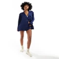 Free People satin pyjama shorts in navy (part of a set)
