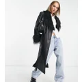 Urban Code Petite longline PU trench coat with faux shaggy fur collar in black