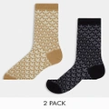 adidas Originals AOP Trefoil 2 pack socks in black and sand-Multi