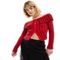 Reclaimed Vintage pleated rib knit off shoulder top in red