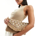 Glamorous embellished shell beachy clutch bag in natural-Neutral