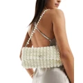 True Decadence all over pearl foldover shoulder bag in silver-White