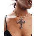 Reclaimed Vintage choker with oversized cross in gold