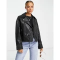 Selected Femme ultimate real leather jacket with quilted lining in black