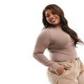 ASOS DESIGN Curve All Day smoothing body with long sleeves in taupe-Brown