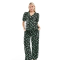 Mamalicious Maternity relaxed under the bump pants in palm flower print (part of a set)-Black