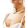 True Decadence pearl choker with rose corsage in white