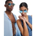 Le Specs Metaphor aviator sunglasses in silver with blue lens