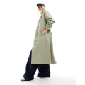 Vero Moda longline belted trench coat in laurel oak-White