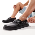 Pull & Bear clogs with buckle detail strap in black
