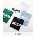 Hollister 5 pack large scale logo t-shirt in white, lilac, blue, green and black-Multi