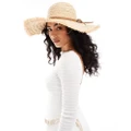 Accessorize wide brim straw hat with bow detail in natural-Neutral