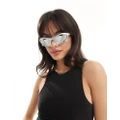 Pieces wrap around visor sunglasses with mirror lens in silver