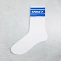 Obey branded socks in white and blue
