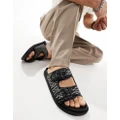 ASOS DESIGN double buckle sandals in black woven monogram canvas-Multi