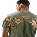 Alpha Industries dragon back print t-shirt in dark olive green