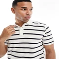 Brave Soul textured knit stripe polo in white