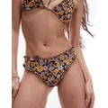 Topshop Mix and Match frill high leg bikini bottoms in brown ditsy floral print-Multi