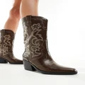 Pull & Bear western cowboy boots with embroidered detail in dark brown