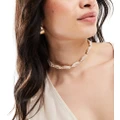 ASOS DESIGN Curve choker necklace with faux shell design in neutral-White