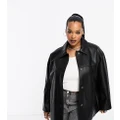 ASOS DESIGN Curve faux leather clean top collar jacket in black