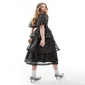 Dream Sister Jane puff sleeve tiered midi dress in black floral