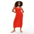 ASOS DESIGN scoop neck pointelle midi dress with lace in cherry red-No colour