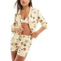 Chelsea Peers cotton wide sleeve shirt and shorts pyjama set in tropical icon print-Yellow
