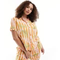 Chelsea Peers Curve jersey short sleeve shirt and shorts pyjama set in palm leaf stripe print-Orange