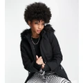 ASOS 4505 Tall ski belted jacket with faux fur hood-Black
