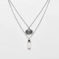Reclaimed Vintage unisex 2 row necklace with gem and sun pendant in silver