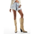 Simmi London Delano butterfly embellished western boots in taupe micro-Neutral